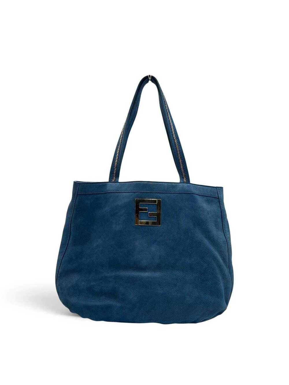 Fendi Blue Leather Forever Large Tote Shoulder Bag